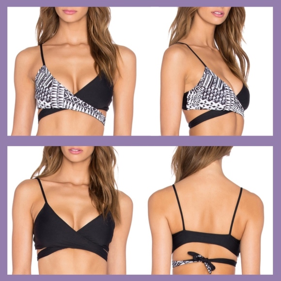 NWT L Space 'Chloe' Wrap Top Black/White‎ [SZ Medium ] - Picture 1 of 8